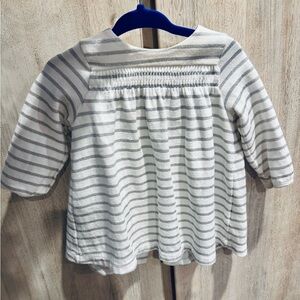 PETIT BATEAU: White & Silver Stripe Cotton Long Sleeve Dress Size: 6 Months